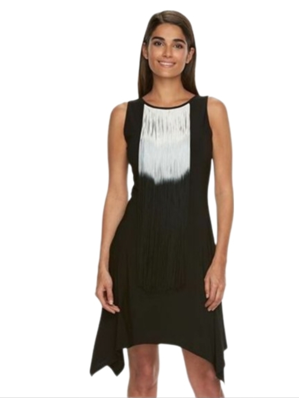 Ronni Nicole Dress Sleeveless Fringed Panel Black Size 6 - Picture 1 of 15